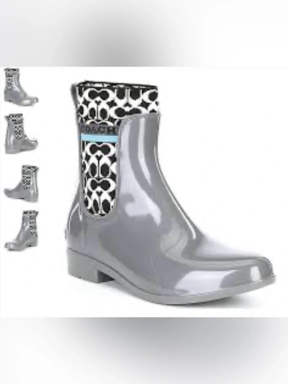 Coach Gray rubber Rivington logo Rain Boot with Signature Elastic Panel AS IS 5